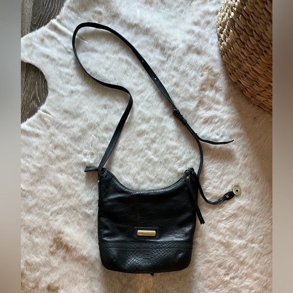 Isabella Fiore Black Leather Crossbody Bag with Gold Stud Detailing - Picture 1 of 16
